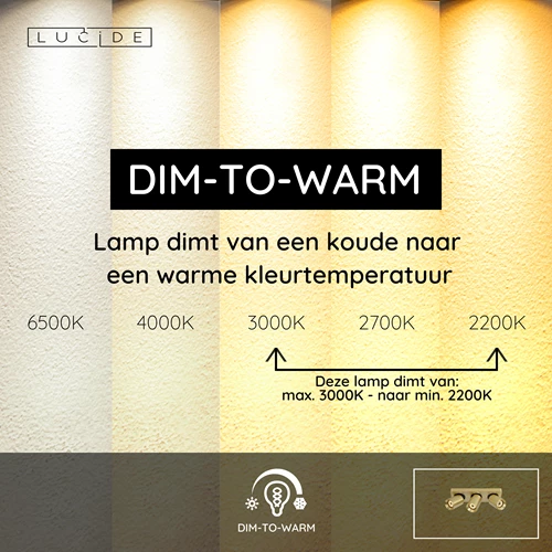 Lucide NIGEL - Plafondspot - LED Dim to warm - GU10 - 3x5W 2200K/3000K - Mat Goud / Messing - USP